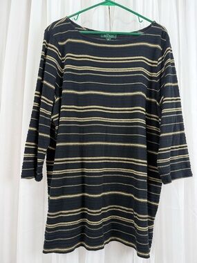 Lauren Ralph Lauren 3X Black Gold Stripe Knit Top Metallic